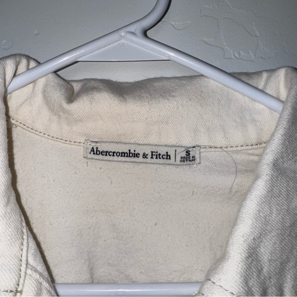 Women's Abercrombie Collared Denim Shift Mini Dress Button Up Small Cream - Picture 7 of 7